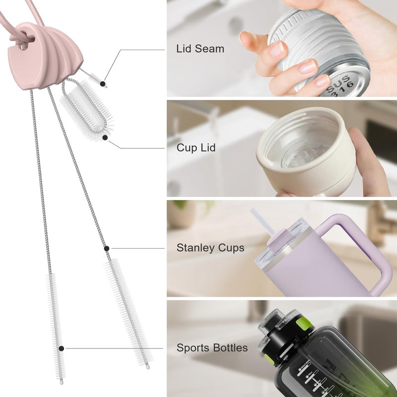 YOTIME Standing Straw Cleaner Brush Set, 4in1 Reusable Straw Brushes with Holder Ring, for Wide and Narrow Straws, Tumblers, Water Bottles and Cups, Pink - Image 5
